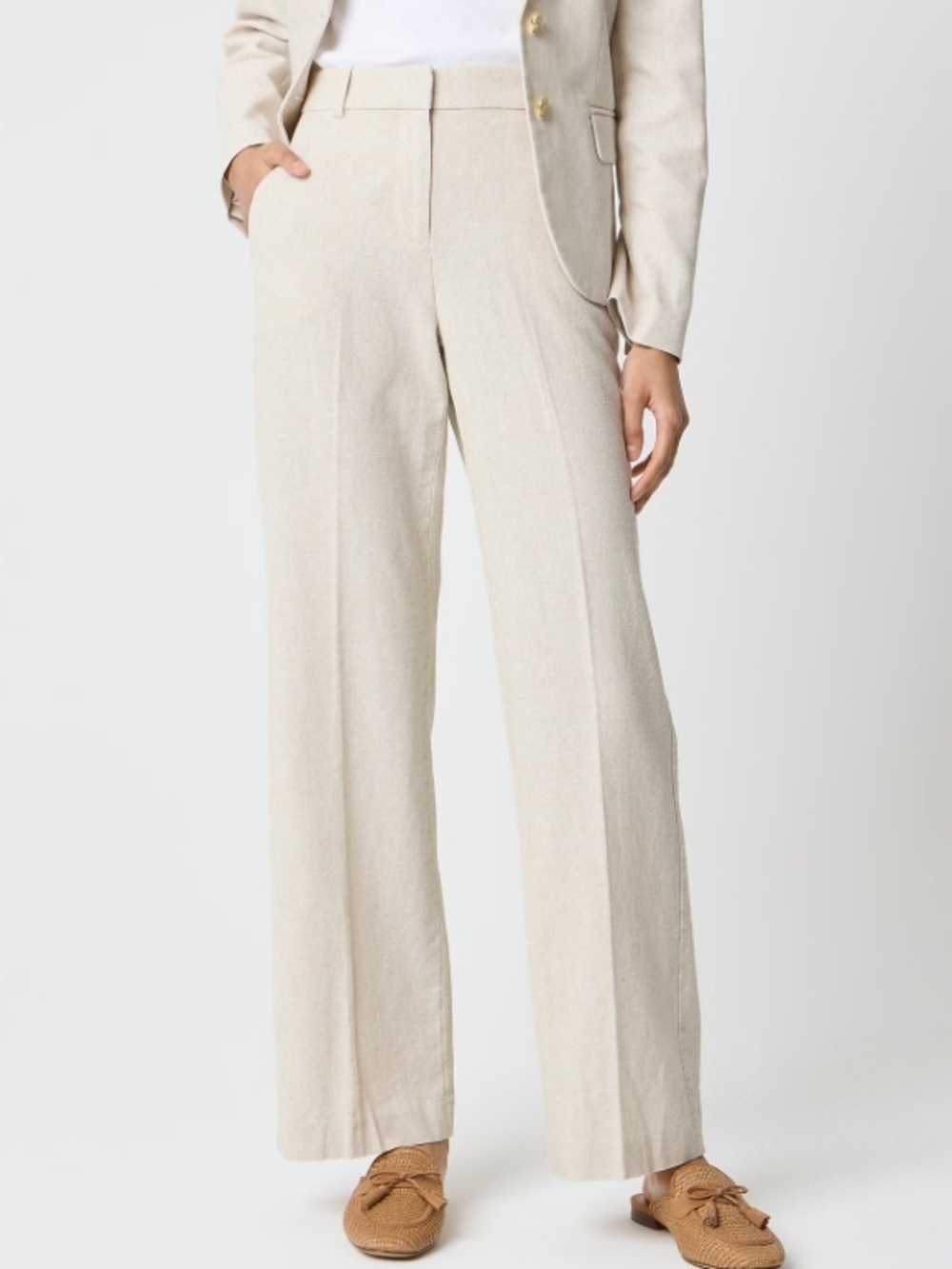 J crew yarn dye flax Linen-blend Remy full-length wide-leg pant